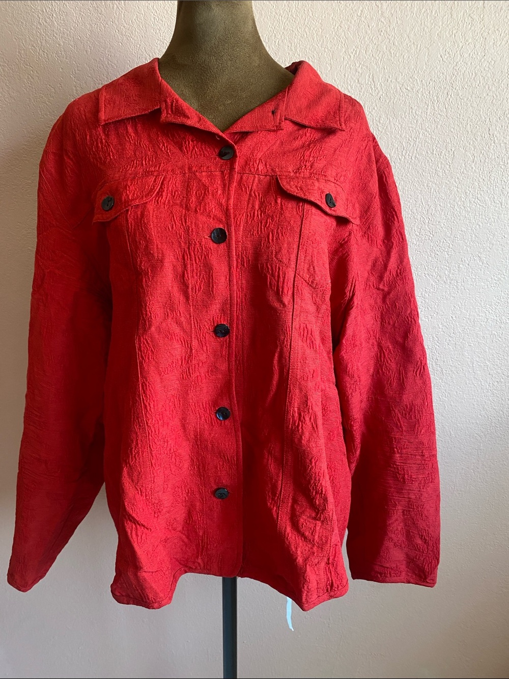 CHICO’S  Bright Red Button-Front Jean Jacket